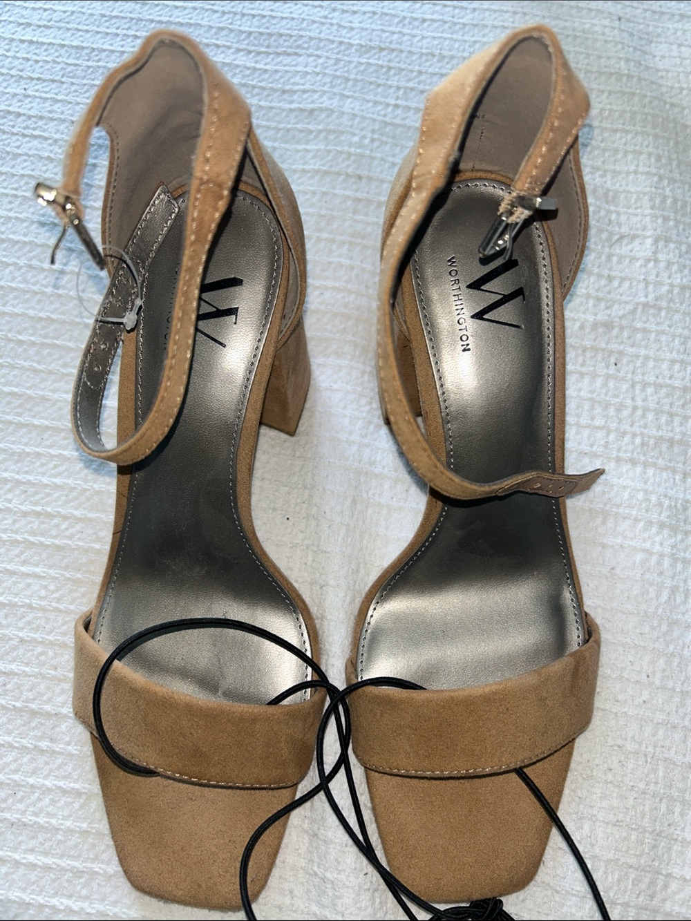 Worthington Tan Suede Block Heel Sandals with Ankle Strap